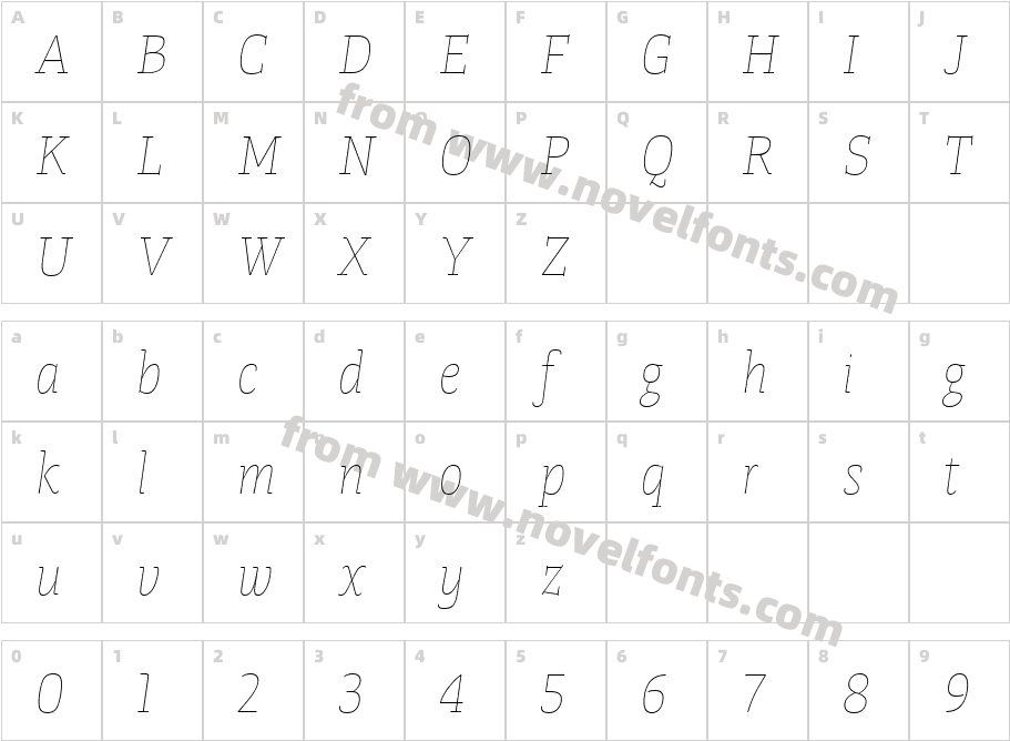 TangerSerifNarrowUl-UltraLightItalicCharacter Map