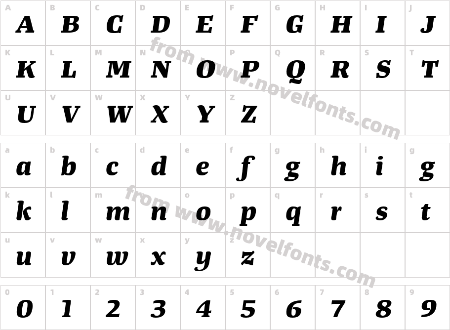 TangerSerifWide-ExtraBoldItalicCharacter Map