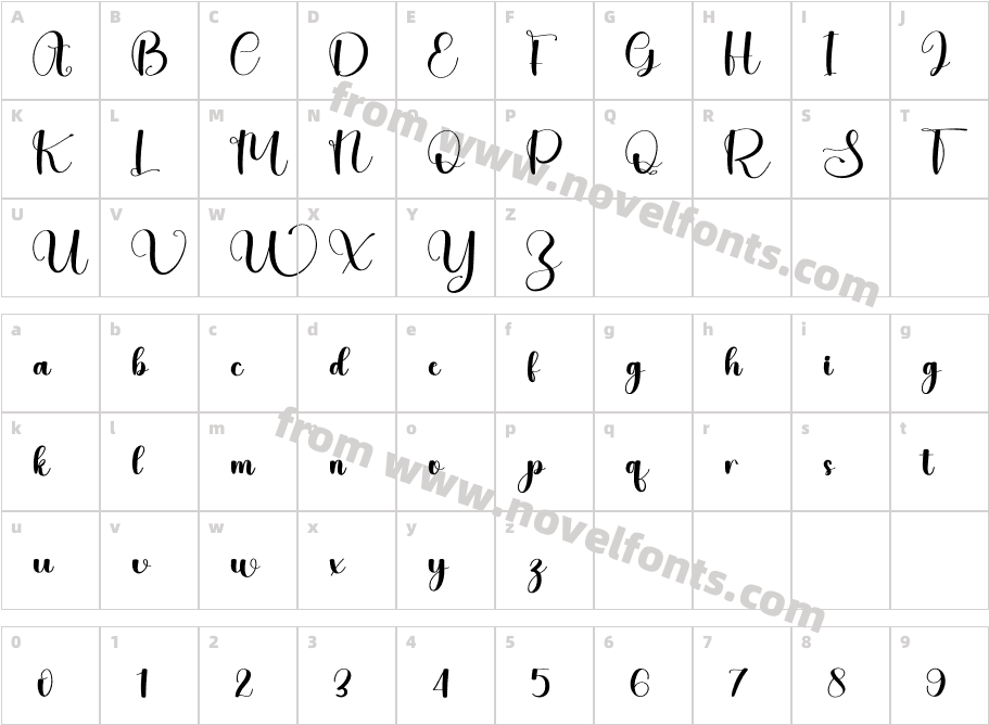 TangerlineRegularCharacter Map