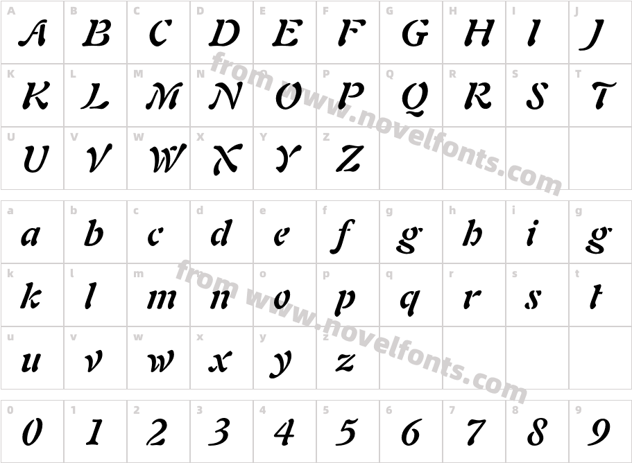 Freeform721BT-BoldItalicCharacter Map