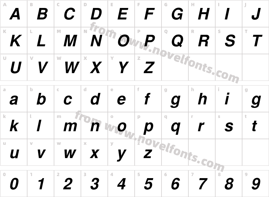 TeXGyreHeros-BoldItalicCharacter Map