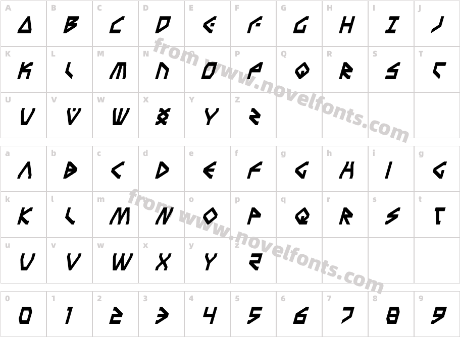 Terra Firma Condensed ItalicCharacter Map