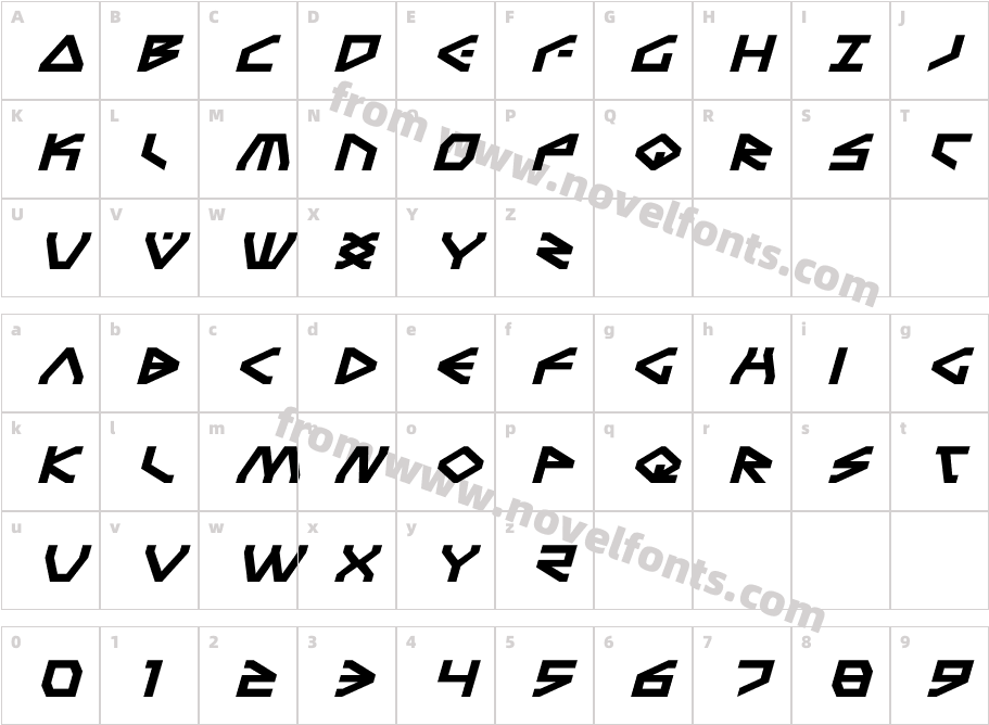 Terra Firma Expanded ItalicCharacter Map