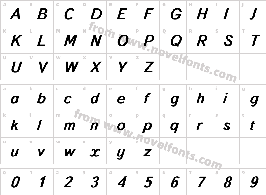 TextBook-BoldItalicCharacter Map