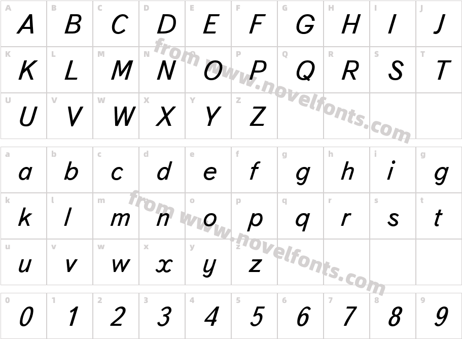 TextBookItalicCharacter Map