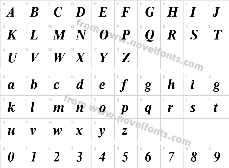 ThamesSerialBoldItalicCharacter Map