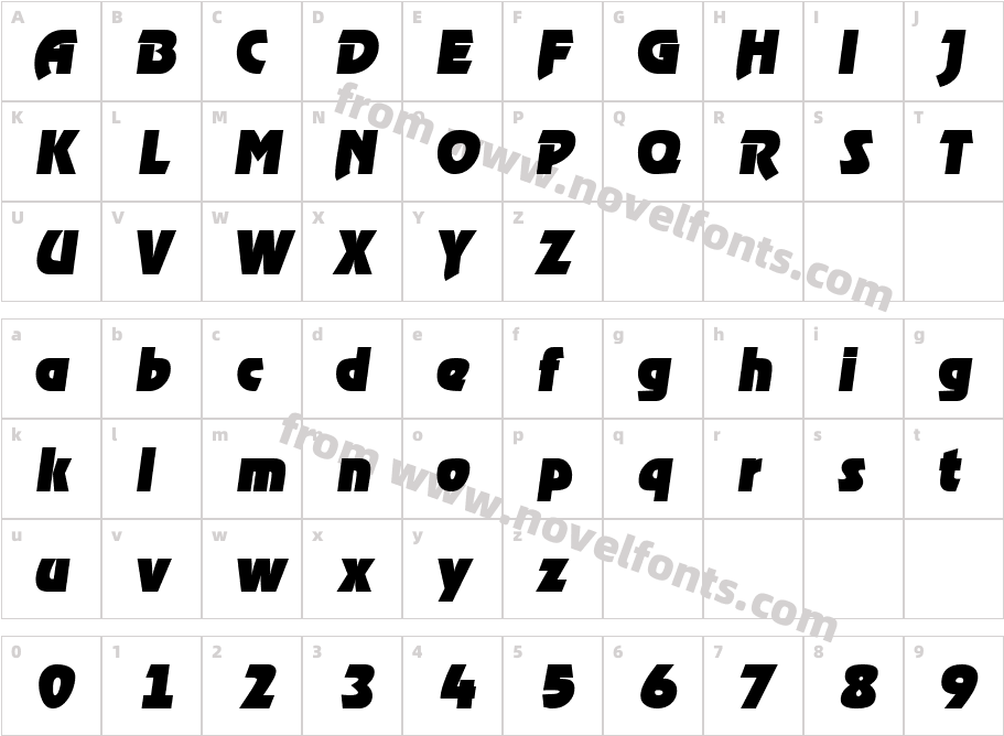 ThimbaDisplaySSK ItalicCharacter Map