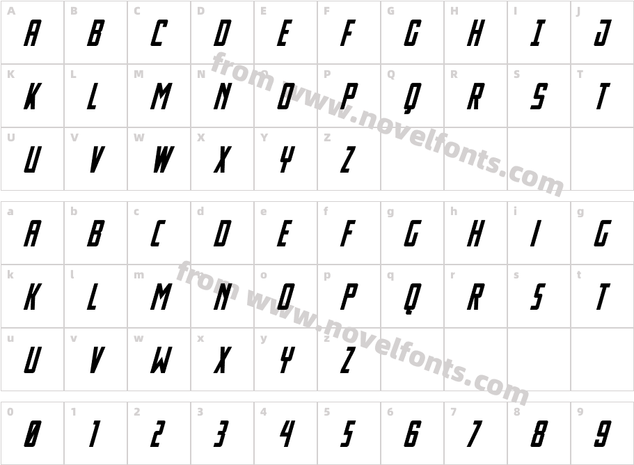 Thunder Nova Bold ItalicCharacter Map