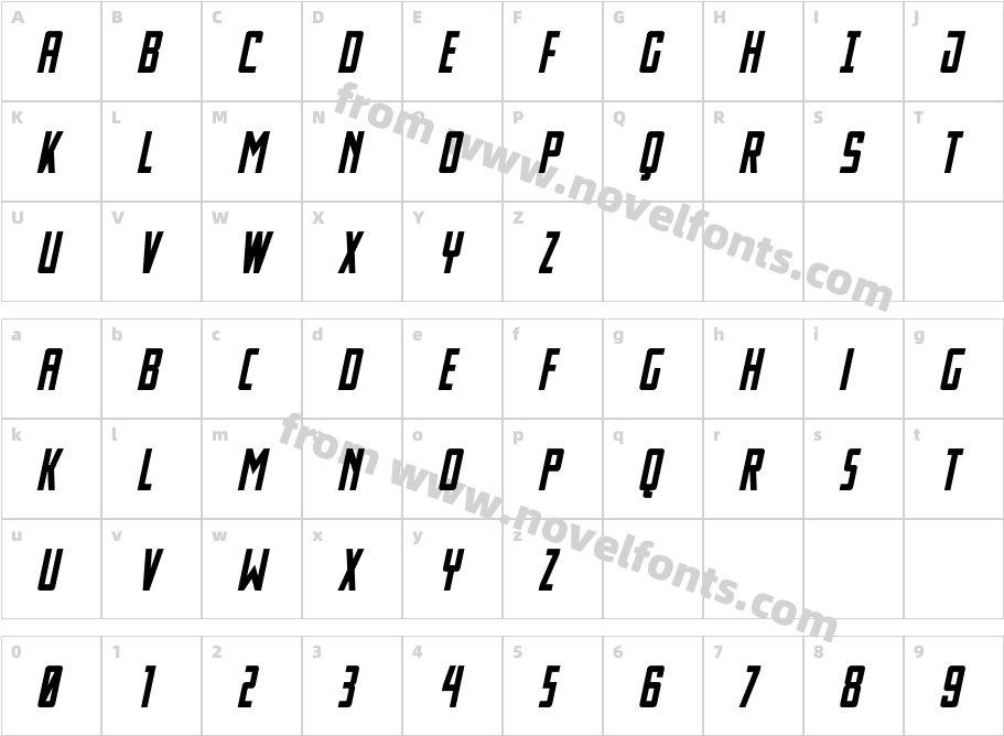 Thunder Nova Bold Semi-ItalicCharacter Map