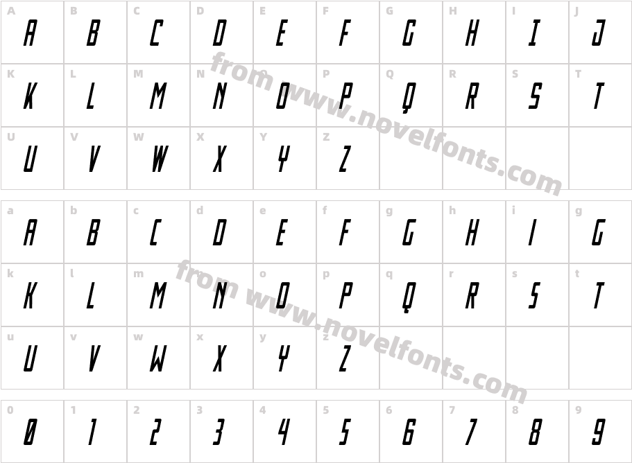 Thunder Nova Condensed Semi-ItCharacter Map