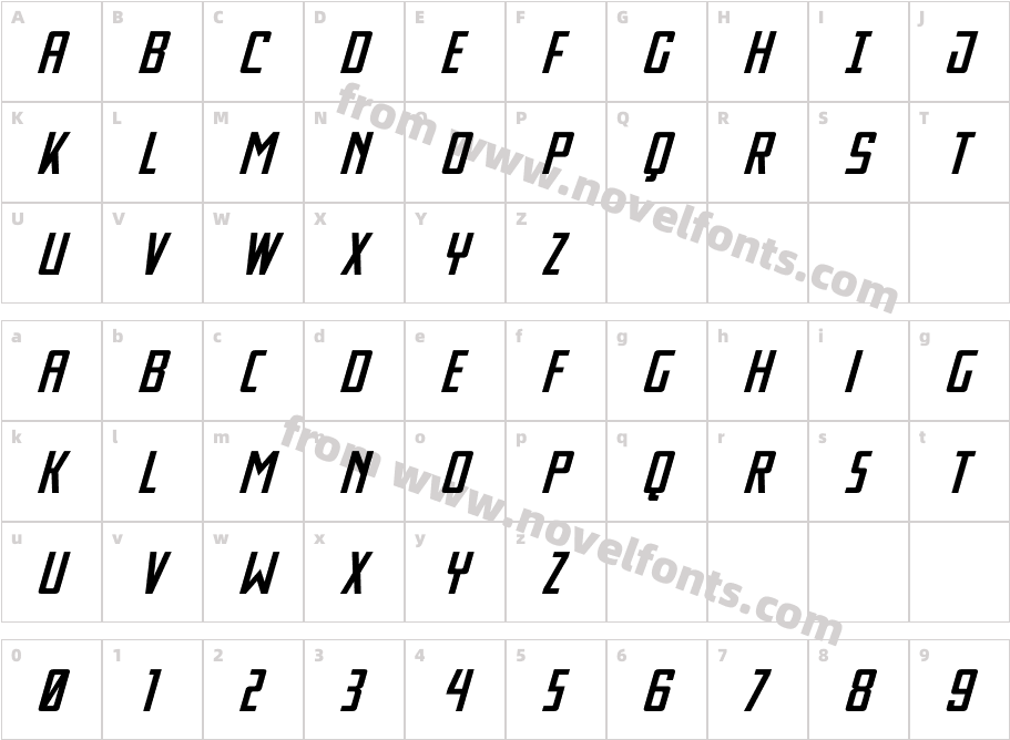 Thunder Nova Expanded ItalicCharacter Map