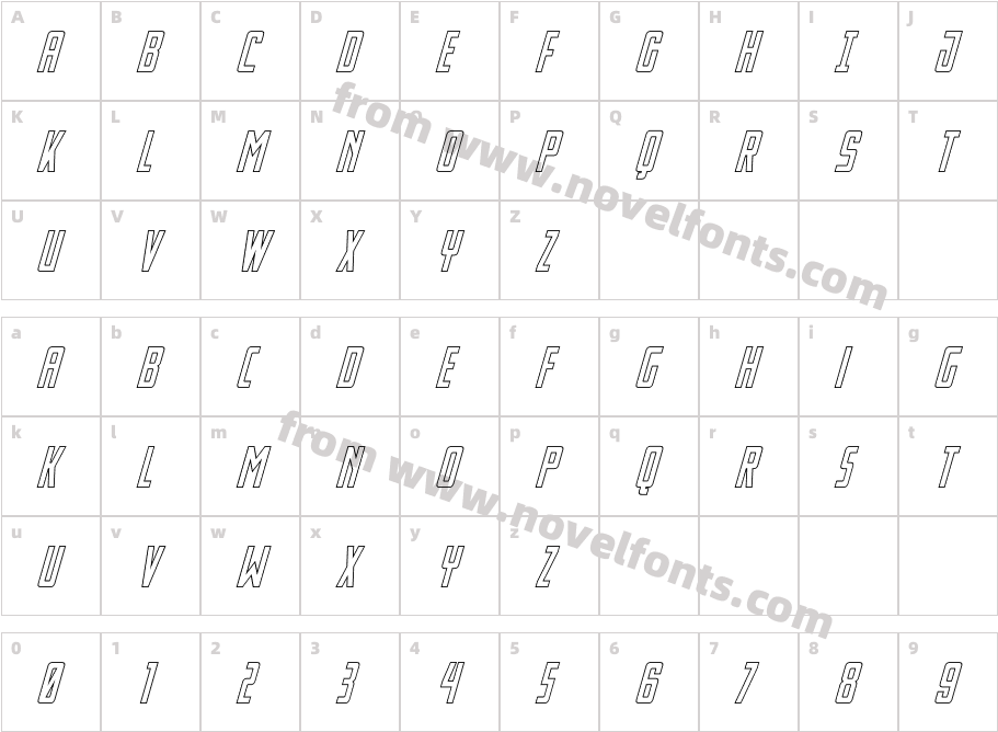 Thunder Nova Outline ItalicCharacter Map