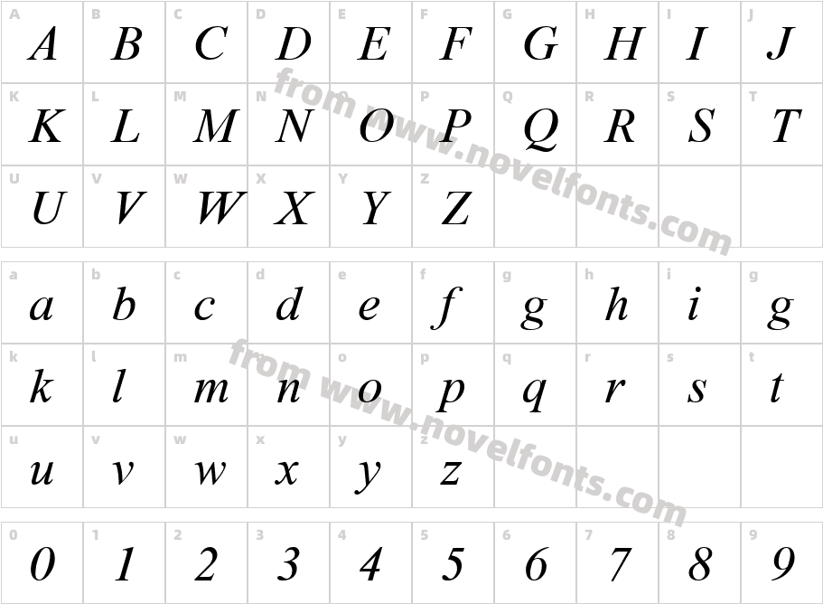 Time-RomanItalicCharacter Map