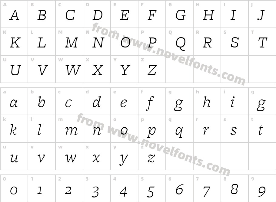 FreightMicro LightItalicCharacter Map