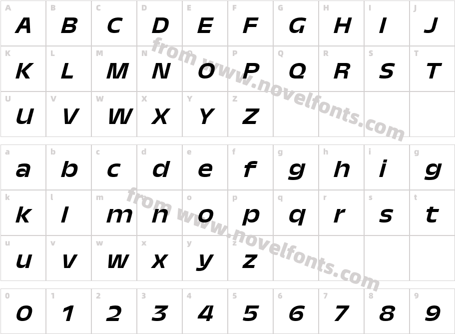 TroisMilleMediumItalic-20Character Map