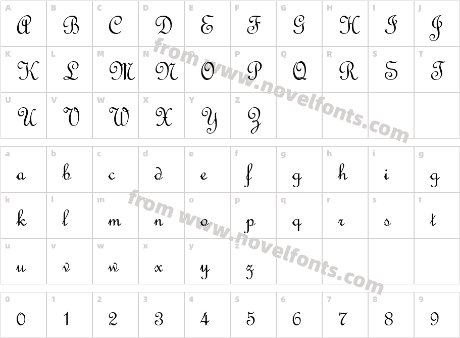 French Script MTCharacter Map