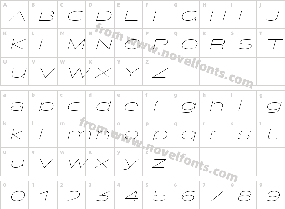 TroisMilleThinItalic-30Character Map