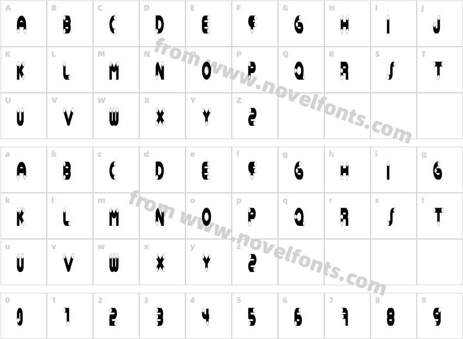 Tubeface Condensed OutCharacter Map