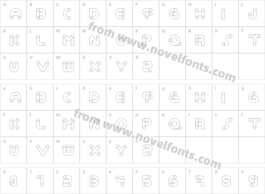 Tubeface Regular HollowCharacter Map