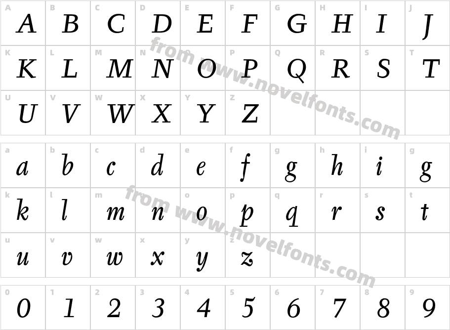 TyfaTextOT-ItalicCharacter Map