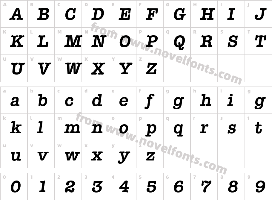 TypewriterSerialBoldItalicCharacter Map