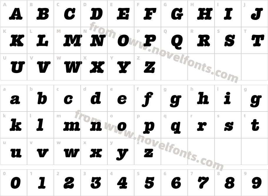 TypewriterSerialHeavyItalicCharacter Map