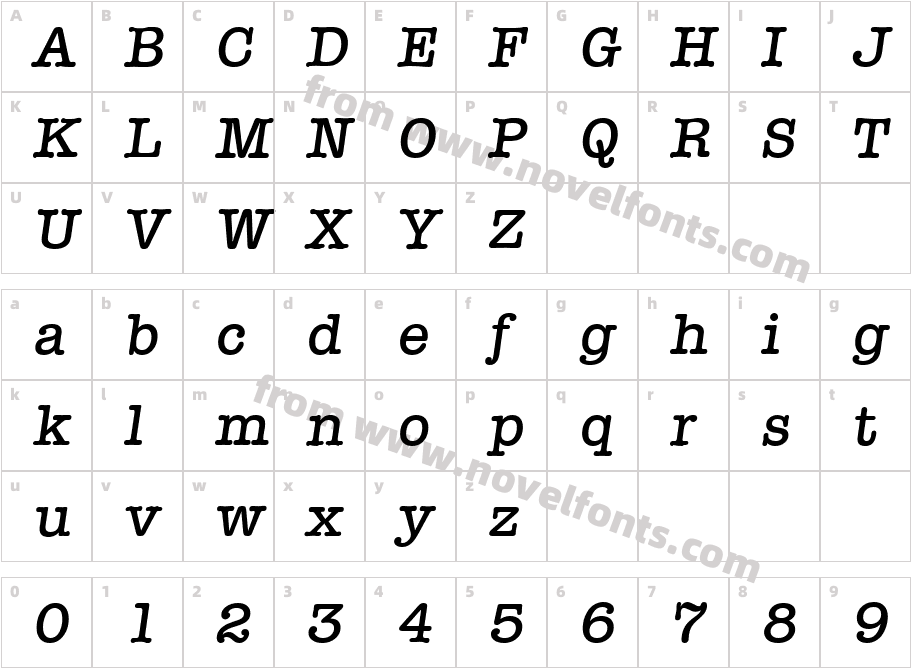 TypewriterSerialMediumItalicCharacter Map