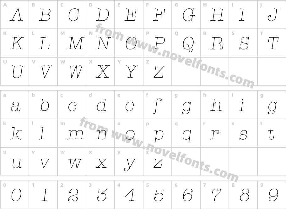 TypewriterSerialXlightItalicCharacter Map