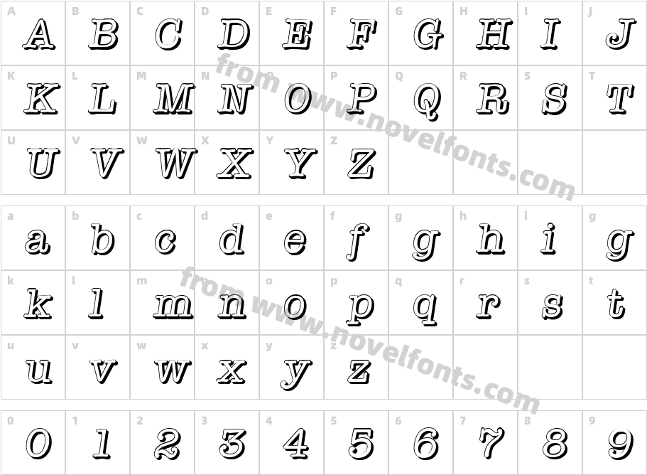 TypewriterShadowItalicCharacter Map