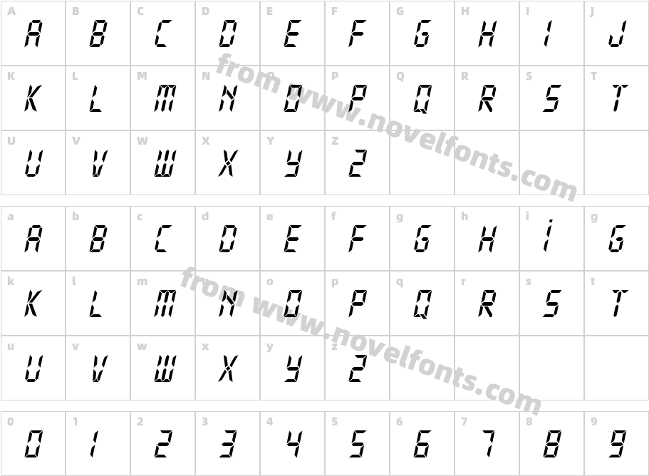 Typo Digit Demo ItalicCharacter Map