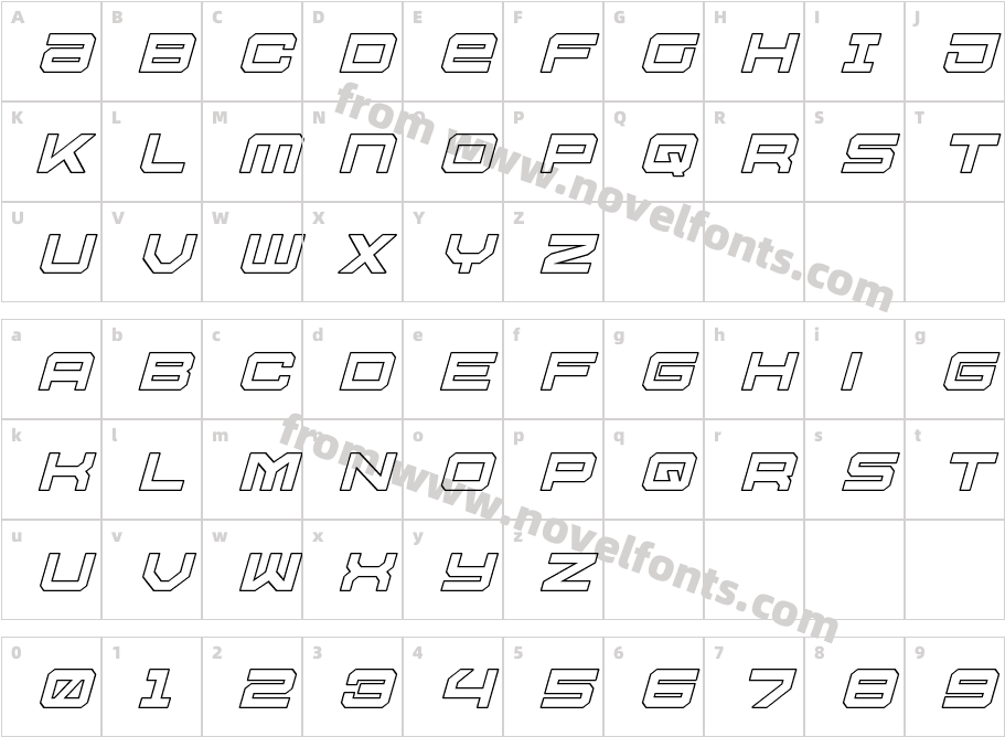 U.S.S. Dallas Outline ItalicCharacter Map