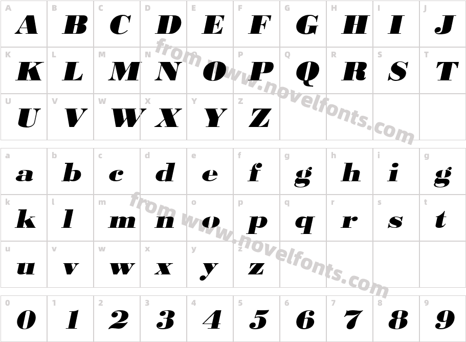 URWBodoniD-ExtrBoldExtrWideObliCharacter Map