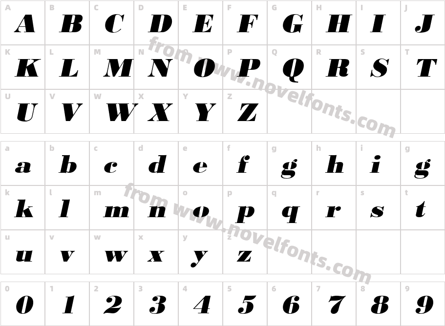 URWBodoniD-ExtrBoldWideObliCharacter Map