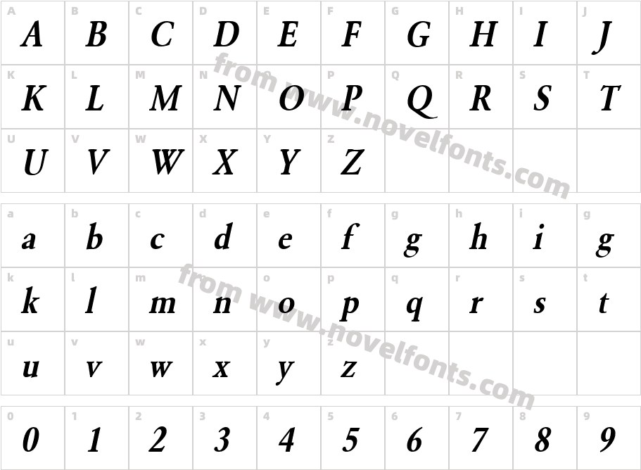 URWGaramondT-DemiExtrNarrObliCharacter Map