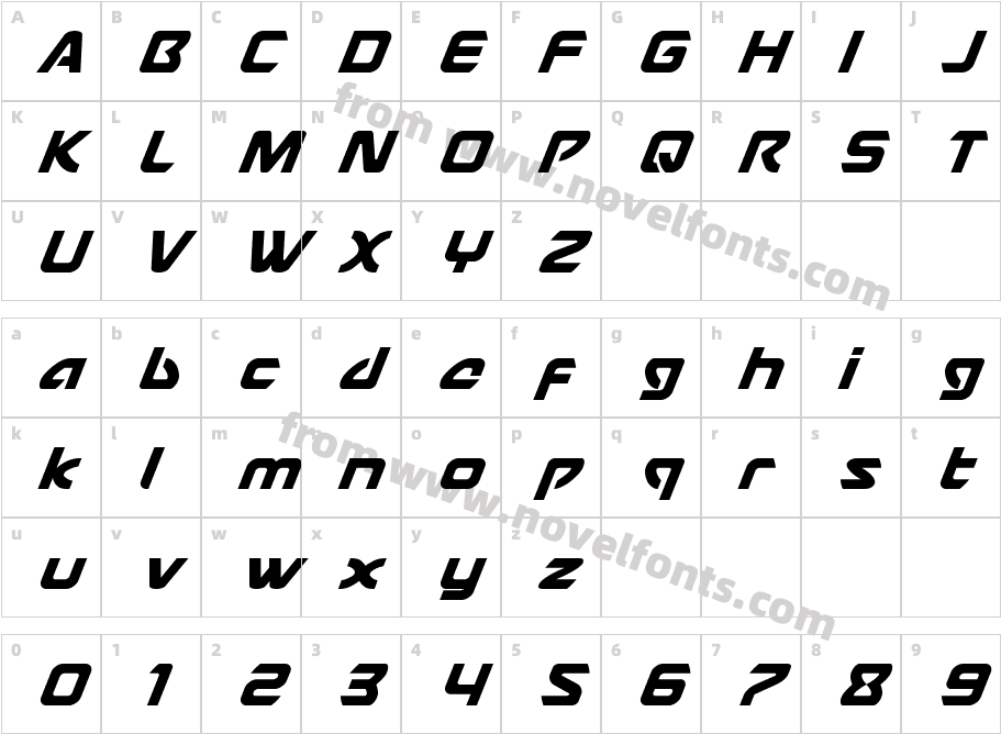 USAngel Super-ItalicCharacter Map