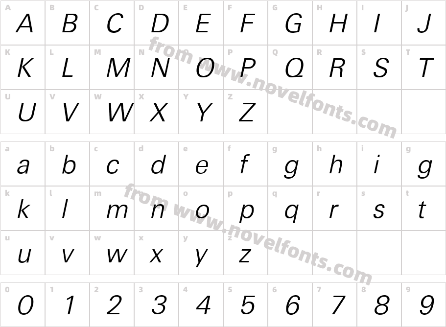 UltimateSerialLightItalicCharacter Map