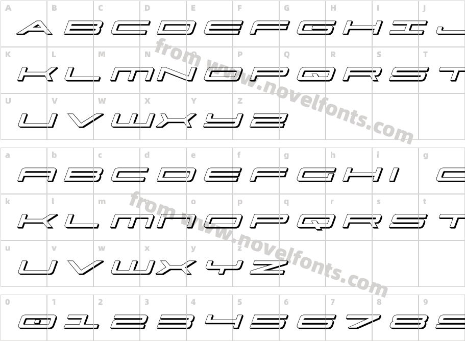 Ultra 911 3D ItalicCharacter Map