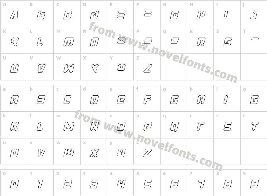 Unbound Gamer Outline ItalicCharacter Map