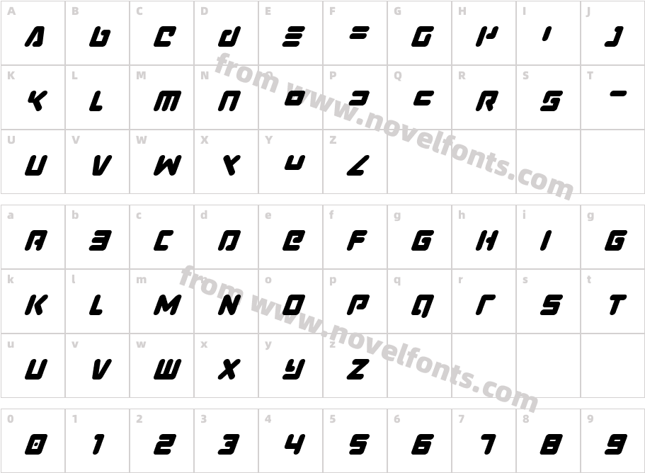 Unbound Gamer Super-ItalicCharacter Map