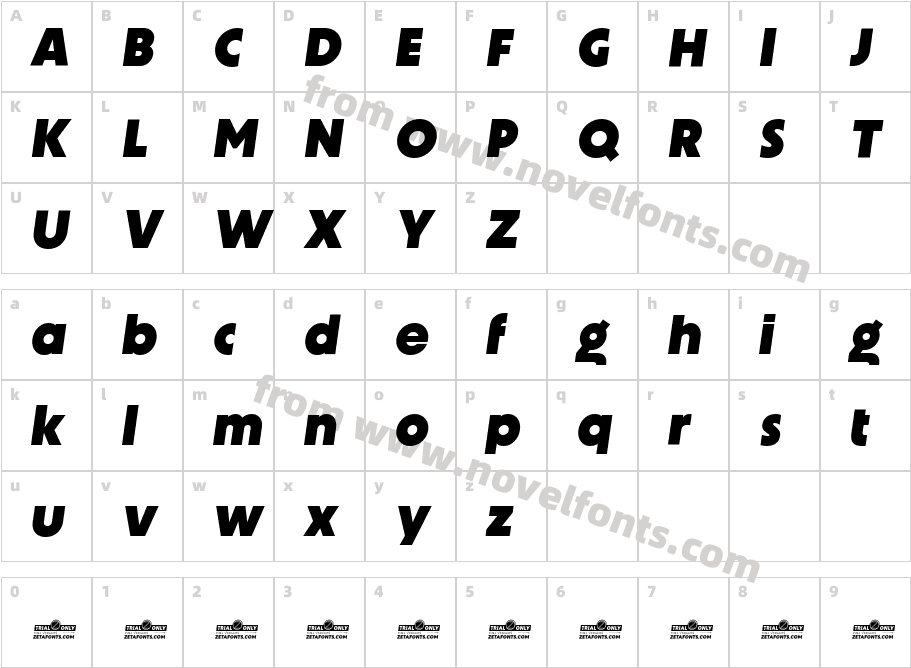 Unigeo64 Trial Extrabold ItalicCharacter Map