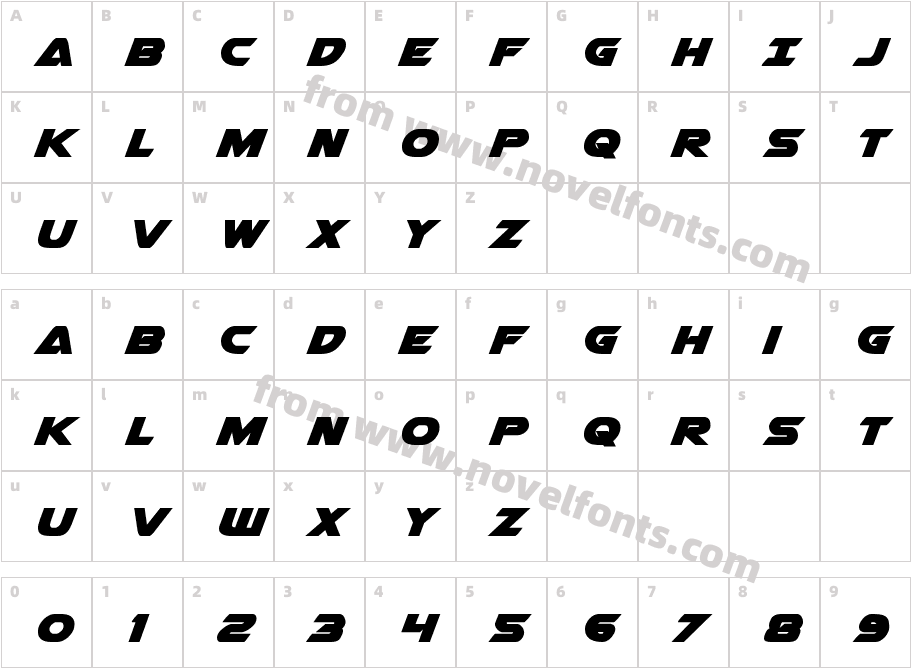 Airstrike BoldCharacter Map