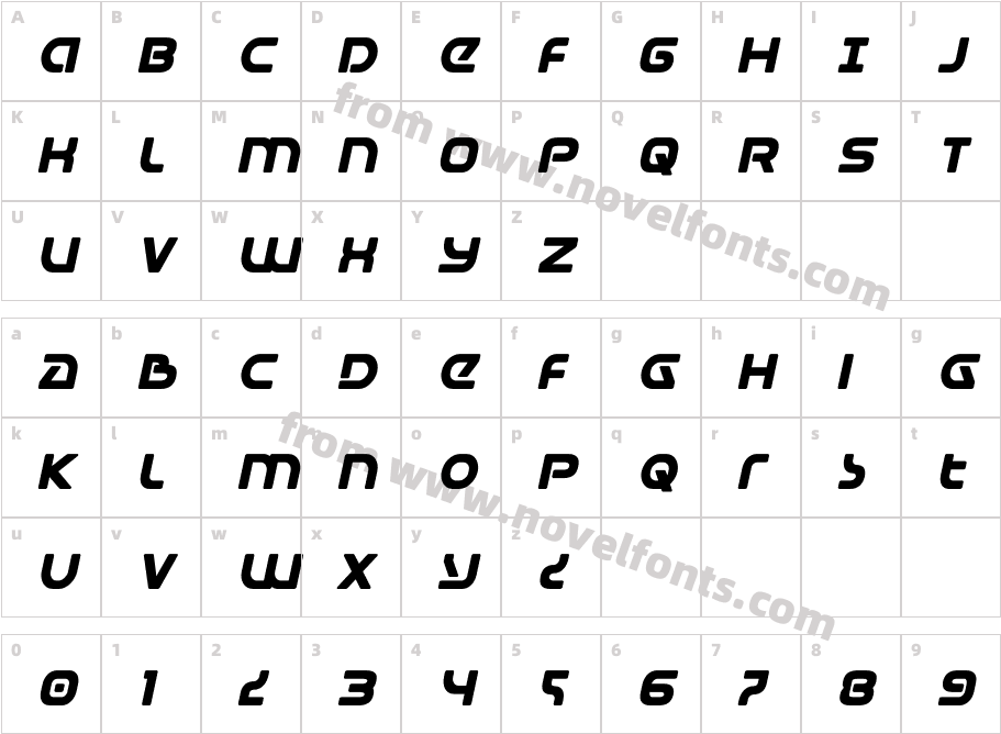 Universal Jack Bold ItalicCharacter Map