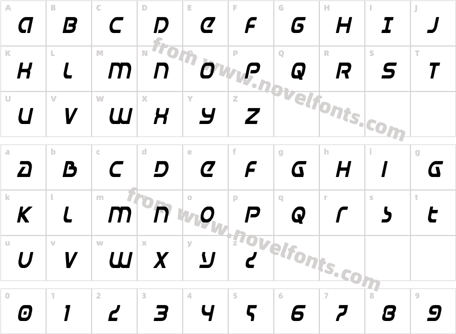 Universal Jack Condensed ItalCharacter Map