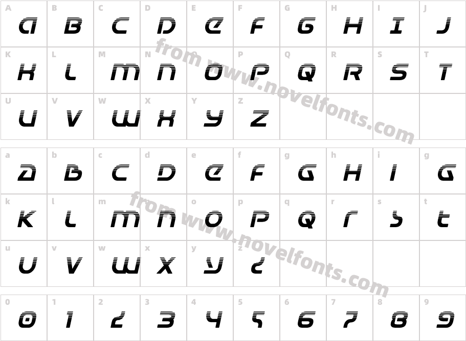 Universal Jack Halftone ItalicCharacter Map