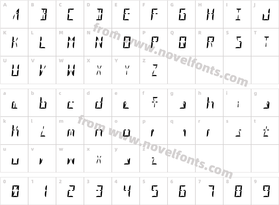 VFD Nova RegularCharacter Map