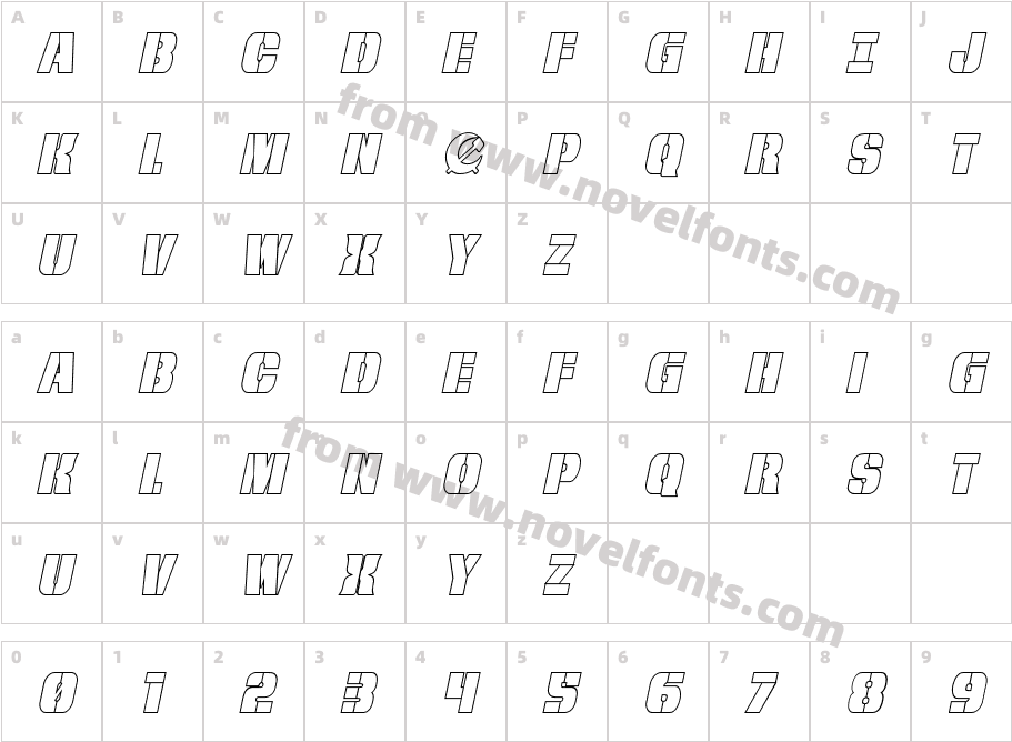 From BOND With Love Outline ItalicCharacter Map