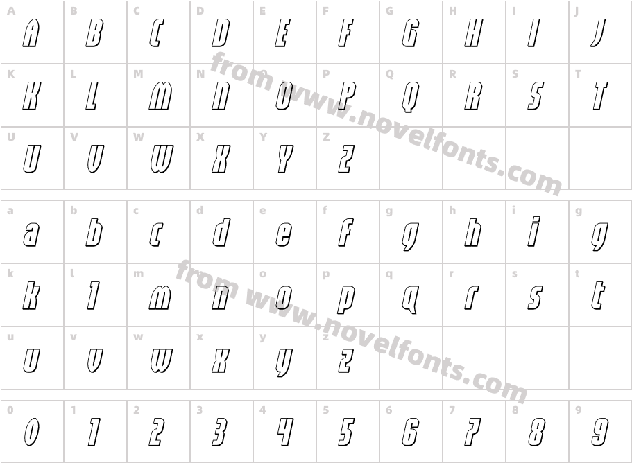 Valiant Times LC 3D ItalicCharacter Map