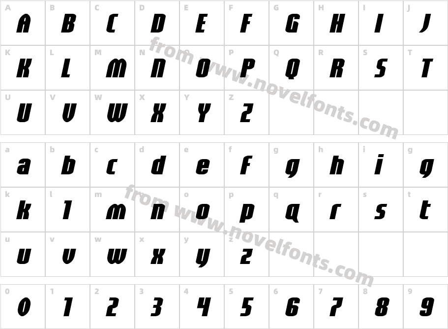 Valiant Times LC Wide ItalicCharacter Map