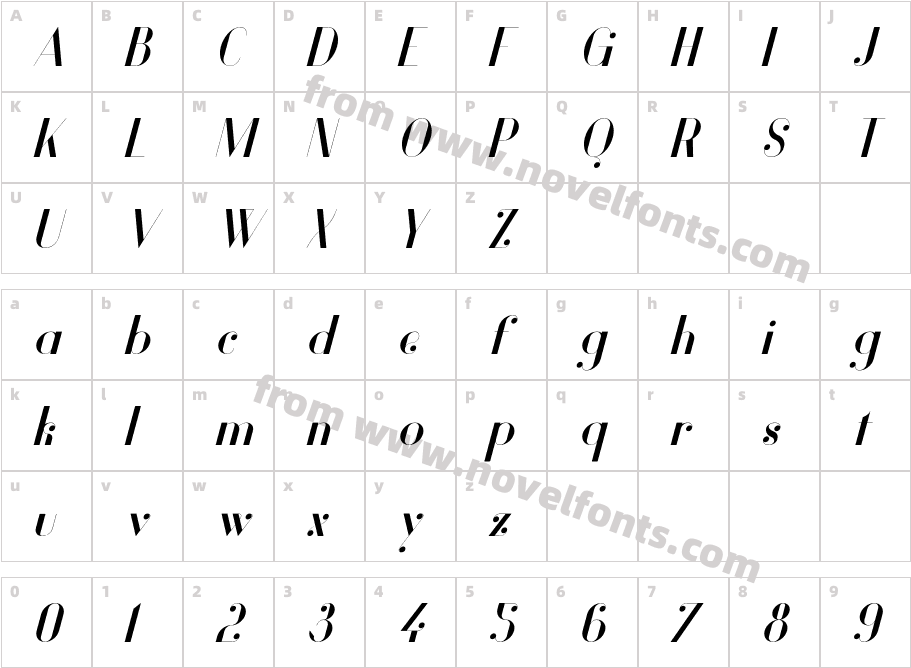 Vanity-BoldItalicCharacter Map