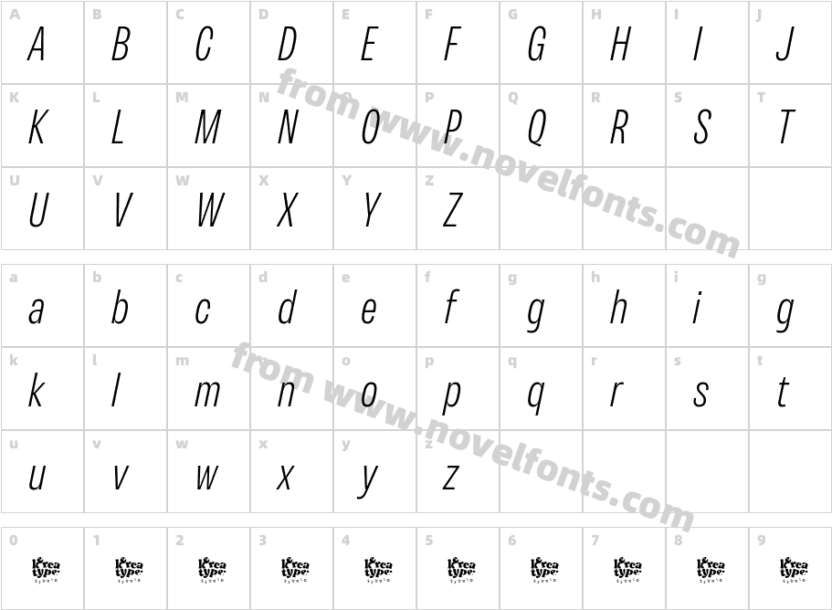 VarieraDemoExtraLightItalic-DOwyDCharacter Map